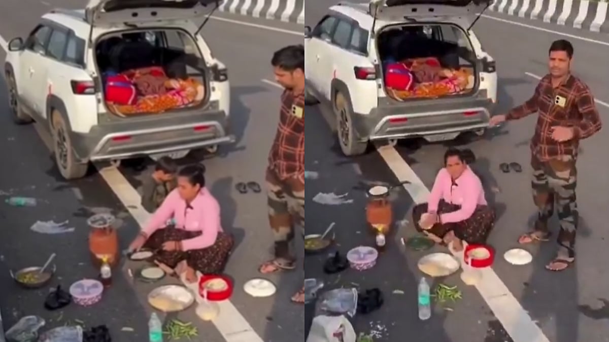 हाईवे पर दंपती ने लगा दी रसोई, राहगीर से उलझे; वीडियो वायरल
