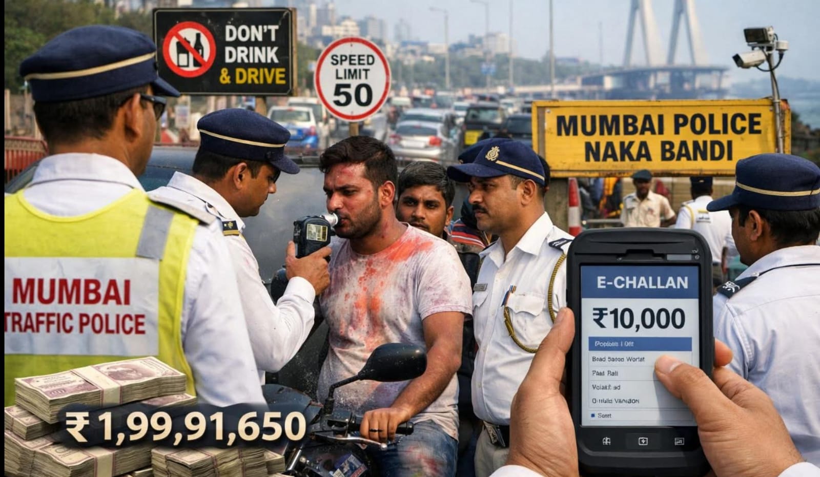 Mumbai Traffic Police ने Holi पर 16,727 Challans जारी किए; ₹1.99 करोड़ से ज़्यादा Fines Recovery — Drunk Driving एवं Overspeeding पर सख्त कार्रवाई