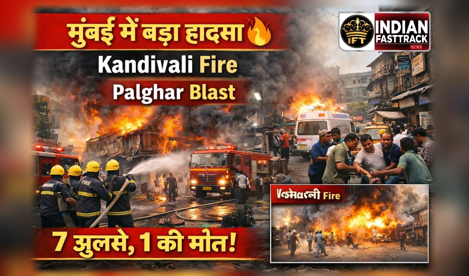 🚨 Mumbai Blast & Fire Alert: Kandivali में गैस लीक से भयानक आग, 7 झुलसे — Palghar के केमिकल फैक्ट्री ब्लास्ट में 1 की मौत!
