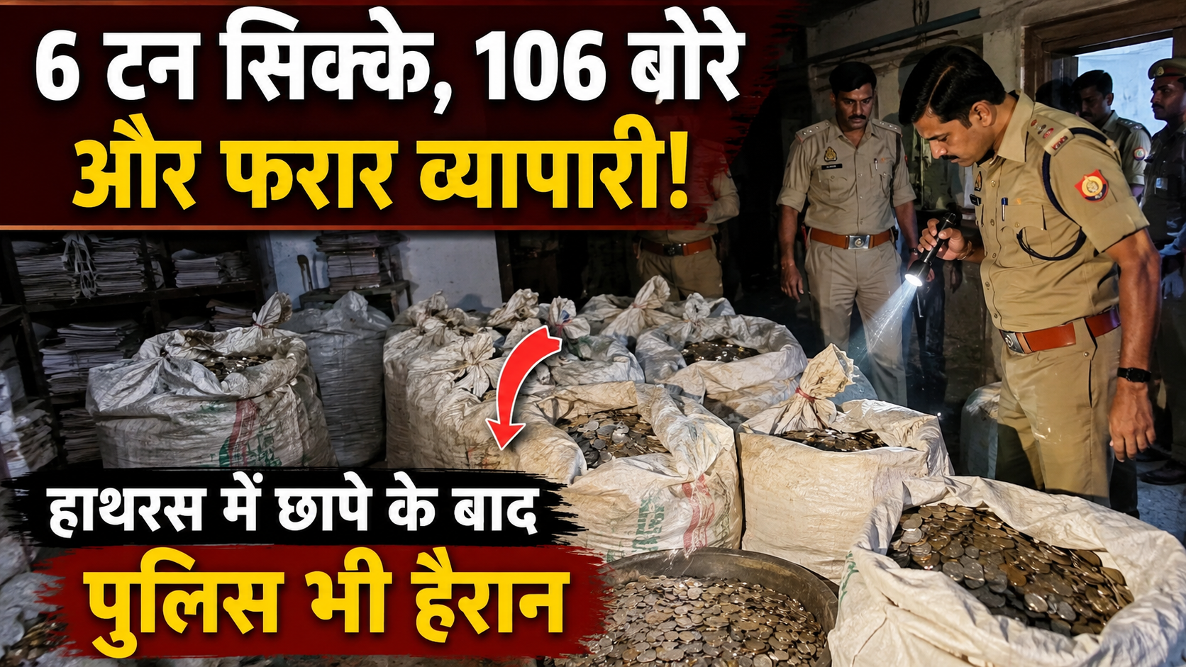 उत्तर प्रदेश के हाथरस में व्यापारी के घर और दुकान से बरामद करीब 6 टन सिक्के।